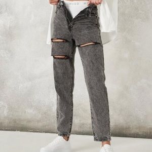 Black Thigh Split Mom Jeans